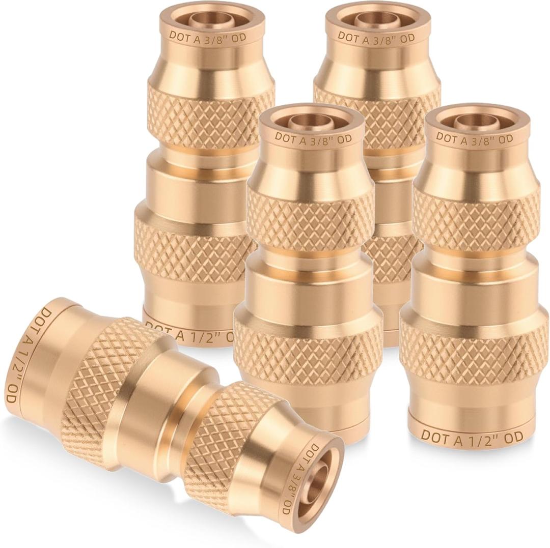 5PCS DOT Approved Brass Straight Union Push to Connect Fitting, 1/2" OD x 3/8" OD Tube Reducer Connector Quick Push Lock Adapter Air Hose Fitting for Pneumatic System Pipe line Connection