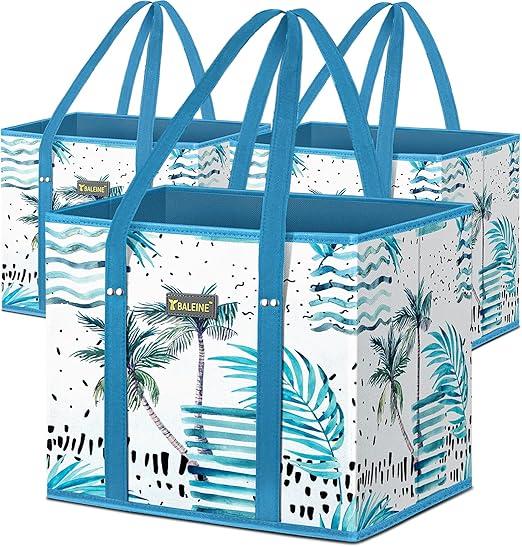 BALEINE 2Pk Reusable Grocery Bags, Foldable Shopping Bags for Groceries with Reinforced Bottom & Handles (Island Breeze)