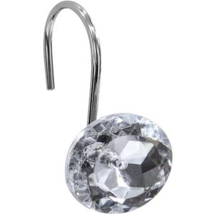 Gibelle Shower Curtain Hooks, Diamond Shaped Shower Curtain Rings Hooks for Bathroom Curtains Rod, Acrylic Decorative Rhinestones Bling Rolling Bathroom Accessories Set of 12, Clear