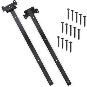 24" Black Door Hinges  2Pcs Gate Hinges with 14 Mounting Screws  Heavy Duty 4mm Thick Iron Construction with Black Powder Coating  Ideal for Gates, Sheds, Barns