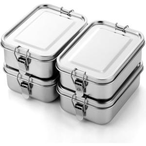 Umigy 4 Pcs Stainless Steel Food Containers Metal Bento Lunch Box Stainless Steel Food Storage Containers, Lockable Clips to Leak Proof, Reusable Dishwasher Snack Boxes for Work (850ml)