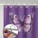 Sawysine 12 Pcs Purple Butterfly Shower Curtain Hooks Set Wood Decorative Purple Butterfly Bathroom Decor Accessories Lilac Spring Shower Curtain Hangers for Bathroom Bedroom Living Room