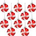 Liliful Red and White Christmas Ornaments for Tree Candy Canes Design Ball Ornaments 2.4 Inches Christmas Hanging Ball Plastic Glitter Ornament Xmas Shatterproof Decoration for Home Garden(10 Pcs)