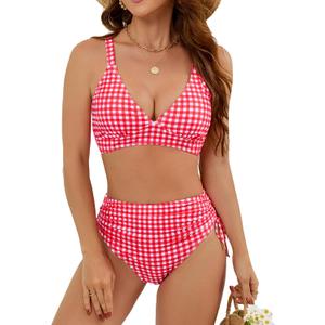 Edelqual Women High Waisted Bikini Sets Tummy Control Swimsuits Two Piece Bathing Suit 2025 Full Coverage Swimwear (Red, L)