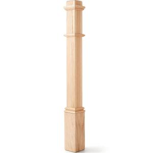 1 Pcs 48 Inch Red Oak Stair Newel Post with 3 1/2" Post and 4 1/2" Sleeve, Wood Box Newel with Pedestal for Staircase, Plain Style Wood Balusters Interior for Stair Remodeling