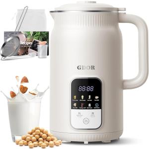 GDOR 35oz Nut Milk Maker, 9-in-1 Plant Milk Machine for Homemade Almond/Oat/Soy, Juice & Smoothie, Blender with 12 Stainless Steel Blades, Keep Warm, 12H Delay, Boil Water and Self-Cleaning