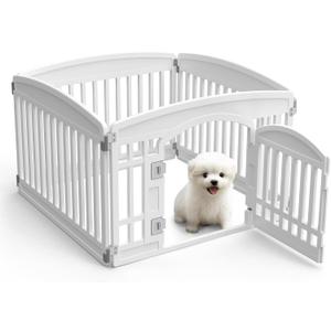 Dog Playpen 4-Panel 24" | Safe & Secure Indoor/Outdoor Pet Fence | Folding & Portable | 35 x 35 x 24IN, Ideal for Small to Medium Dogs | Easy to Clean White (4-Panel 24 Inch)