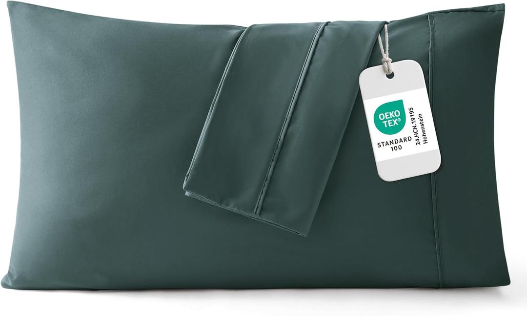 Bedsure King Size Pillow Cases Set of 2 - Forest Green Brushed Microfiber Pillowcases 2 Pack, Super Soft Pillow Case Cover with Envelope Closure for Kids, Wrinkle, Fade Resistant, 20x36 Inches