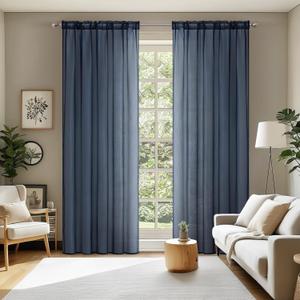 MIULEE 2 Panels Navy Blue Sheer Curtains 90 inches Long Window Curtains Rod Pocket Elegant Window Voile Panels/ Drapes/ Treatment for Bedroom Living Room (54X90 Inches)