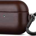 for AirPods Pro 3 Leather Case Cover - Leather from Cow Hide, Handmade Drop Protective Hard Cover, Wireless Charging Compatible AirPods Pro 3rd Generation Case with Keychain - Coffee Brown