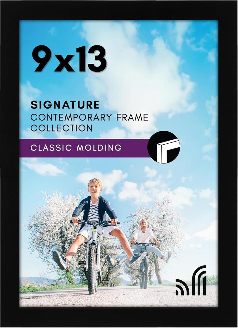Americanflat 9x13 Picture Frame with Shatter-Resistant Glass - Signature Collection - Gallery-Style Frames Made of Engineered Wood - Photo Frame for Wall Display - Black