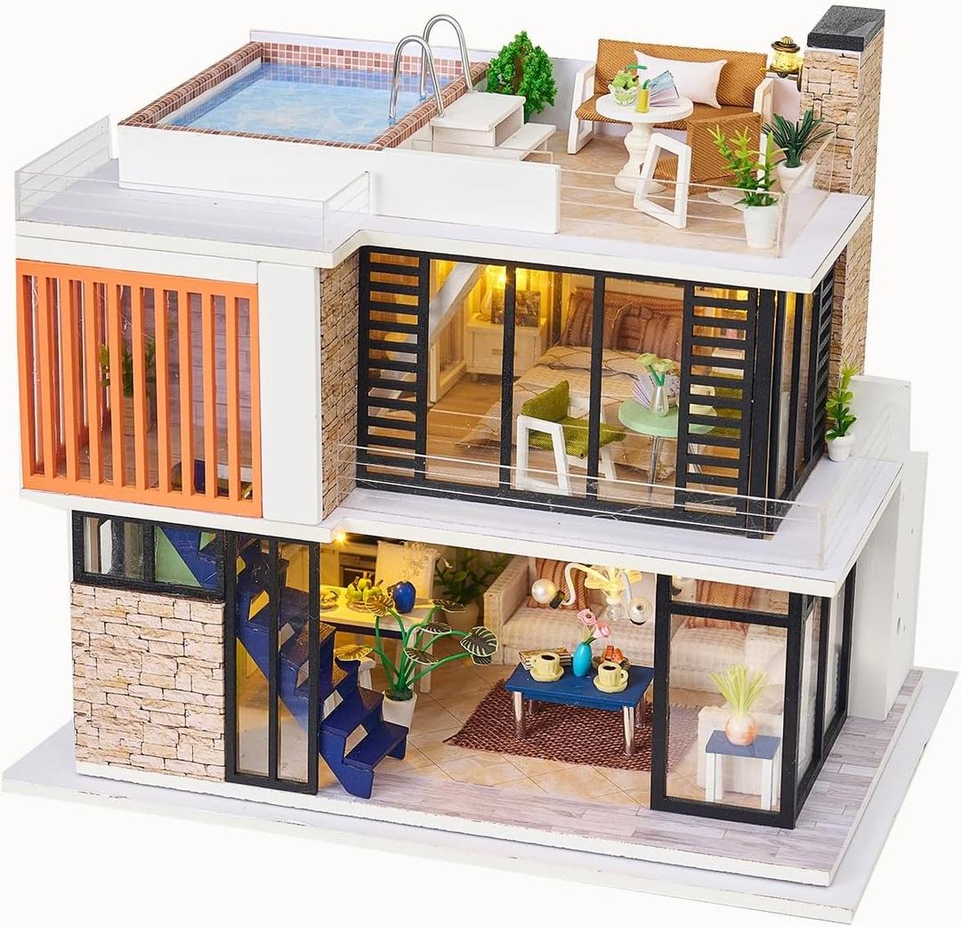 DIY Miniature House Kit, DIY Dollhouse Kit for Adults to Build, Mini House Kit with LED, Mayberry Street Miniatures, Ideal Gifts for Birthday, Halloween Christmas(Florence)