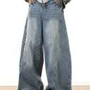 Nutriangee Men's Baggy Wide Leg Barrel Jeans Loose Fit Trendy Cutlass Streetwear Y2k Hip Hop Denim Pants (Blue)