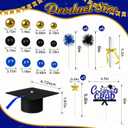32 Pcs Graduation Cake Kit Includes Felt Graduation Cap Topper with Tassel Firework, Beads, Diploma Cake Topper for 2026 Graduate Party (Blue Gold)