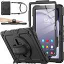 SEYMAC stock Case for Samsung Galaxy Tab A9+ Plus 11'', Full-Body Drop Protection Case with Screen Protector Pencil Holder [360 Rotating Hand Strap] &Stand, Black