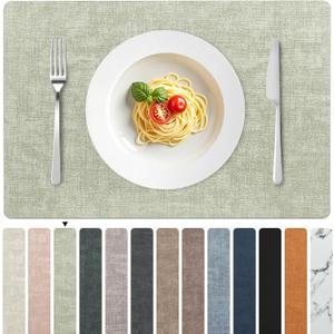FROMHEART Faux Leather Placemats Set of 4Waterproof,Heat/Oil Stain-Resistant PU Table MatReversible,Non-Slip,Easy to Clean Place Mats for Kitchen,Dining,Indoor/Outdoor,(Light Green,11.8" x 17")