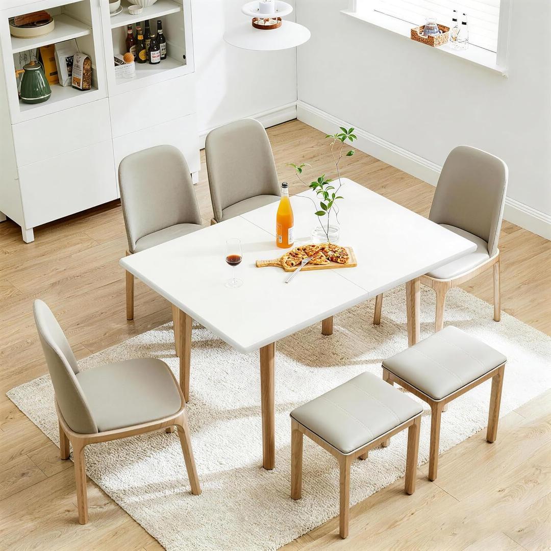 47" Wooden Foldable Kitchen Table Dining Table Rotating Table 4-6 People