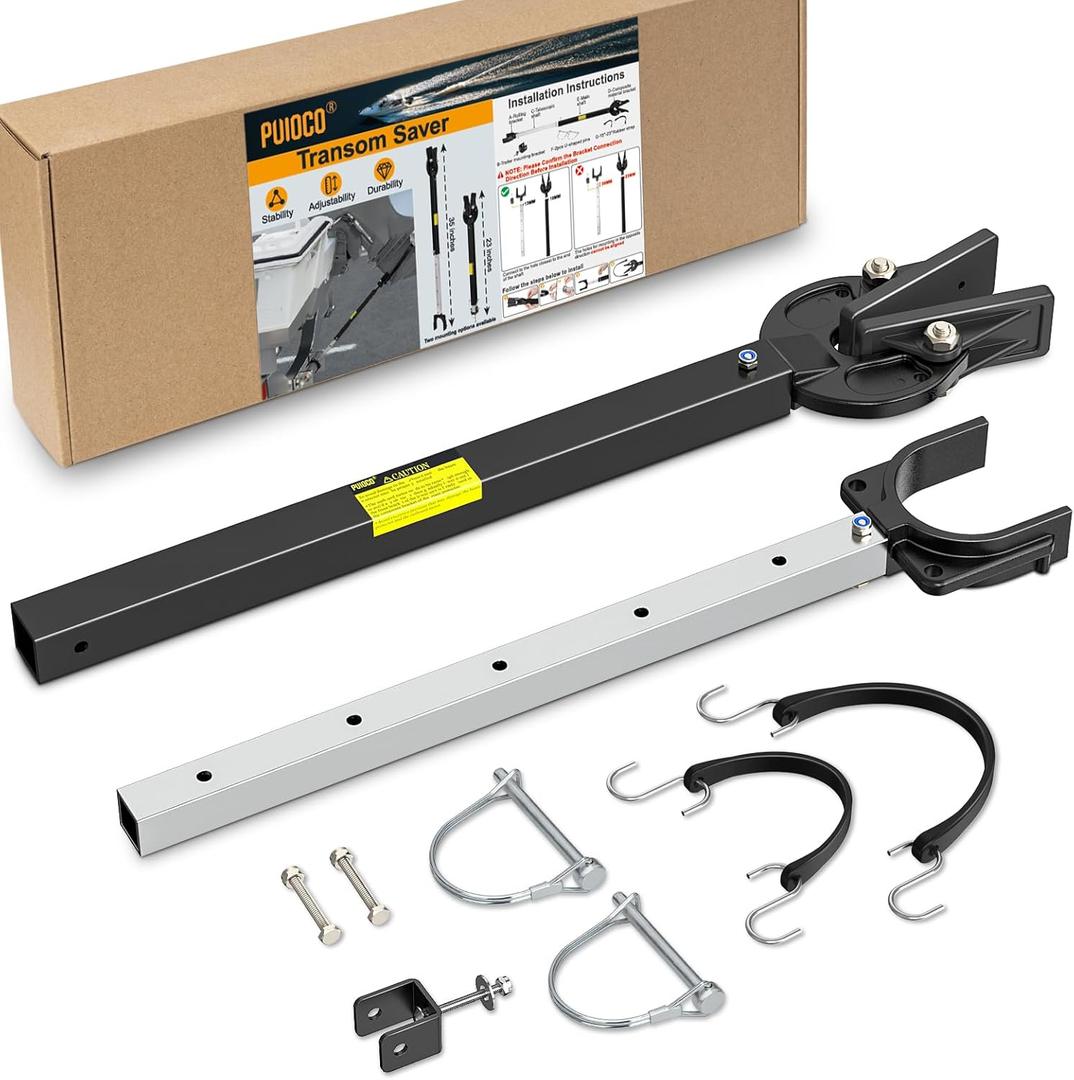 Boat Transom Saver Adjustable from 23 to 35 Inches, Heavy Duty Boat Transom Savers for Outboard Motors 100HP, with Composite for Head Holds Engine, Roller and Trailer Mounts (Black + Silver)