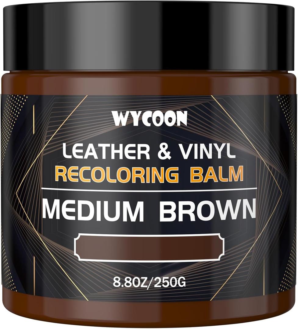 Leather Recoloring Balm, Leather Repair Kit for Furniture, Leather Scratch Remover, Color Restorer for Couch, Car Seats, Leather Paint & Dye for Scratched and Faded Leather-Medium Brown