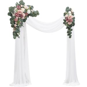 Floroom Arch Flowers with Drapes Kit (Pack of 4) - 2 pcs Artificial Dusty Rose & Blush Floral Swag Arrangement with 2 pcs Draping Fabric for Wedding Ceremony Arbor and Reception Backdrop Decoration
