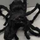JAMIEWIN Giant Spider for Halloween Decoration 2 Pack, 55 inch Large Hairy Fake Spider Props, Scary Halloween Spider Decoration Outdoor Indoor House Party Yard