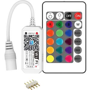 RGBZONE 4 Pin WiFi RGB LED Controller, RF Wireless Remote Control, DC 5V/12V/24V for 5050 3528 5630 RGB LED Strip Lights, Compatible with Alexa Google Home IFTTT