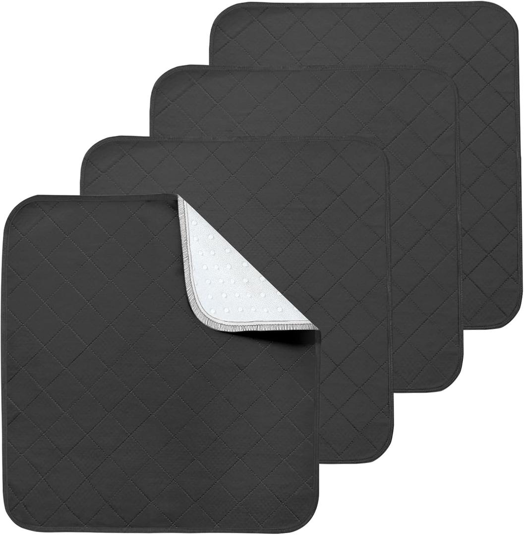 Waterproof Chair Pads for Incontinence, 4 Pack Reusable Seat Protector Pads 22" x 21", Washable Chair Protector Seat Cover, Non-Slip Absorbent Incontinence Pad for Bed, Wheelchair, Kid & Pet - Black