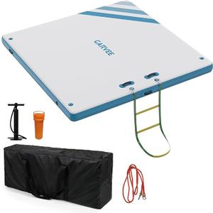 Inflatable Floating Dock, Swim Platform Floating Dock for Lakes, Lake Floats for Adults, Island Raft Mat for Lake Beach Ocean, Non-Slip Surface (6 x 5 ft, Sky Blue)