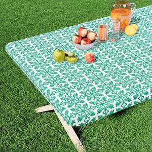 misaya Rectangle Vinyl Table Cloth, Elastic Fitted Flannel Backed Tablecloth, 100% Waterproof Plastic Table Cover Fits 5 Foot Folding Tables for Picnic, Camping, Outdoor (Green, 30" x 60")