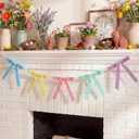 11 ft Easter Bow Garland Decorations Pastel Velvet Home Decor Banner Include 25 Bow Spring Decorations for Mantel, Room, Fireplace, Wall, Farmhouse, Office, School Indoor Birthday Table Supplies