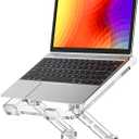 Laptop Stand for Desk - Adjustable, Foldable Clear Acrylic Riser with 360 Rotating Base, Ergonomic Laptop Holder for MacBook Pro/Air & 10-16 Notebooks (Acrylic - Transparent color)