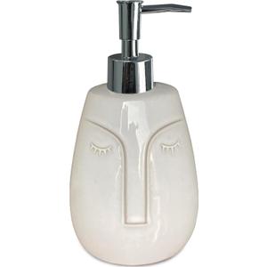 White Soap Dispenser, with Face Design, Ceramic Funny Liquid Dispenser, Refillable Lotion, Soap, Shampoo, Bathroom and Kitchen (White02)