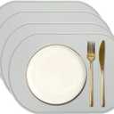Uxcell 4 Pcs Oval Silicone Placemat, 15.4" x 10.4" Non-Slip Washable Table Placemats Heat Resistant Waterproof Mat with High Edge for Table Kitchen Desk Protection, Light Gray
