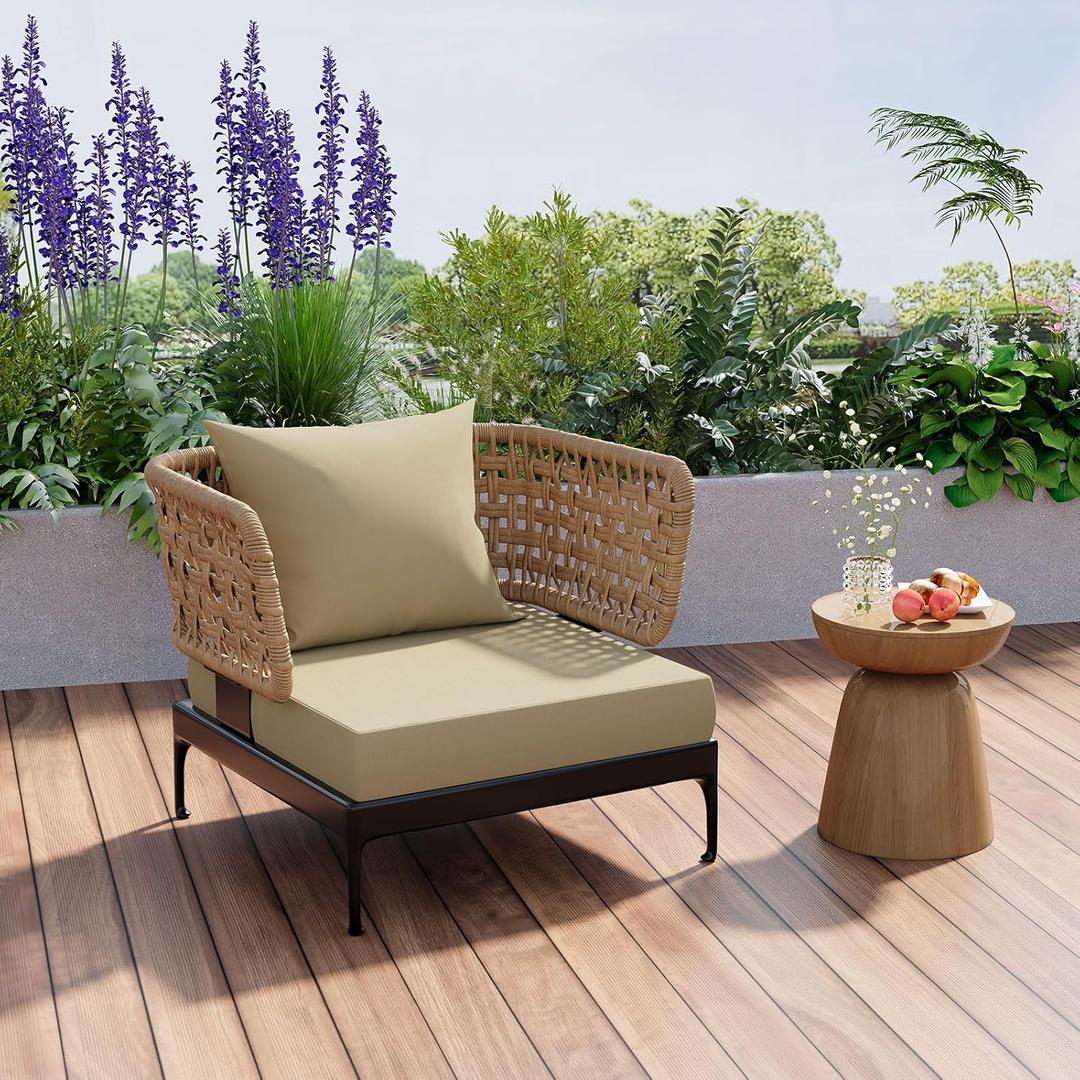 famibay Deep Seat Cushions for Outdoor Furniture, Extra Thick Patio Chair Cushions Set of 2 Outdoor Cushions for Chairs Waterproof UV Resistant Firm Chair Cushions for Outdoor Furniture(22x22 Khaki)