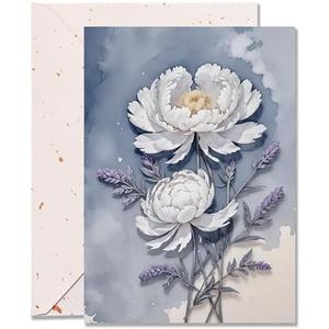 DORADUBO Blank Inside Greeting Card with Envelope for All Occasions, 5x7 Inch Watercolor Peony Greeting Card – Birthday, Sympathy, Thank You - Single Card Pack of 3