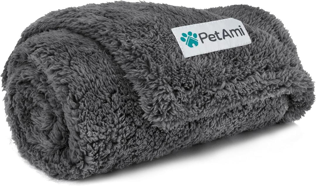 PetAmi Fluffy Waterproof Dog Blanket for Medium Dogs, Soft Warm Pet Sherpa Throw Pee Proof Couch Cover, Reversible Cat Puppy Bed Blanket Sofa Protector, Plush Washable Pad (Grey, 29x40)