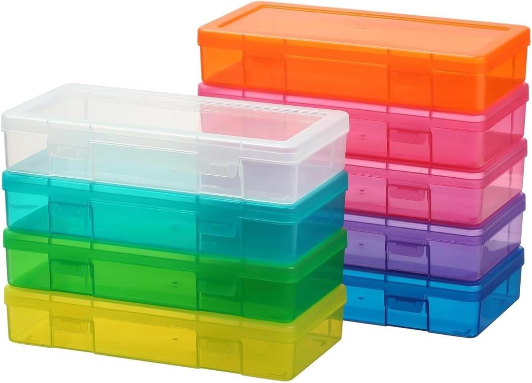 novelinks Plastic Clear Storage Containers for Organizing, Craft Storage Organizers and Stackable Storage Bins with Lids for Pencil Box, Bead, Cookie Cutter, Board Game (9 Pack Medium -Color)