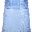 elle decor Bedside Water Carafe with Tumbler Set | Vintage Design Pitcher and Matching Drinking Glass Doubles as Lid | 33-Ounce Jug for Guest Room, Office, or Gift | 4 x 8.5 (Cobalt Blue)