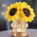 Sunflowers Lamp,Rechargeable Cordless Touch Lamp,3-Colour Infinitely Dimming Small Night Light,Crystal Table Lamp for Home Decor/Restaurant/Bar/Coffee Shop,Gifts for Women/Mom