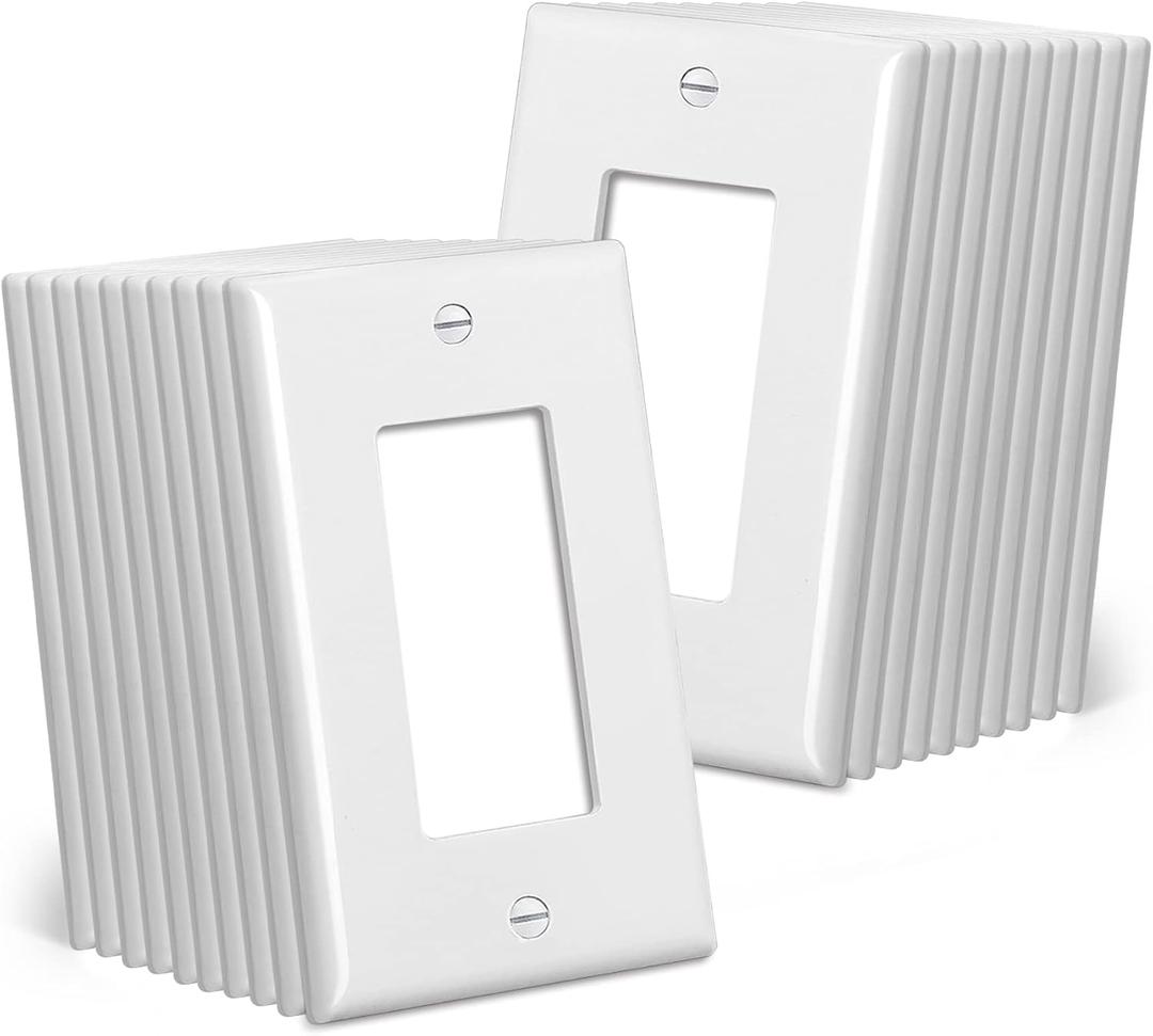 CML Mid-Size Decorator Wall Plates, 20 Pack Electrical Outlet Receptacle Covers, 1-Gang Switch Plates, Midway Size 3.18 x 5, Impact Resistant, Gloss Finish, White