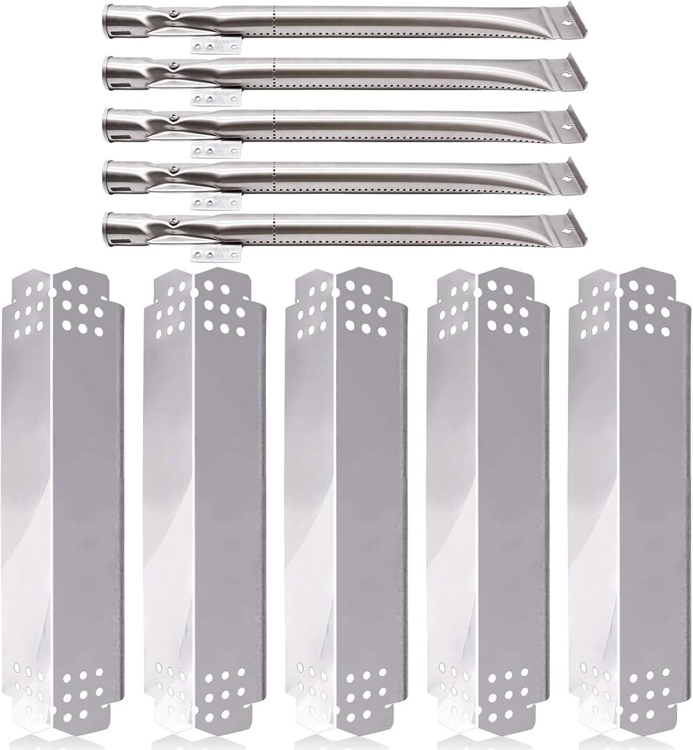 Grill Replacement Parts for Nexgrill 5 Burner 720-0888, 720-0888N, Nexgrill 4 Burner 720-0830H, Members Mark 720-0882D Grill, Stainless Steel Heat Plate Shields and Burner Tubes Replacement Kit.