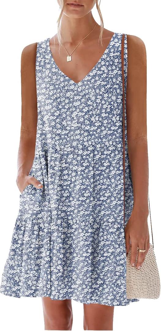 nclook Womens 2025 Summer Casual Dress Sweet Cute V Neck Sleeveless Mini Dresses with Pockets (X-Large)