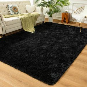 Andecor Soft Fluffy Bedroom Rugs, 8 x 10 Feet Indoor Shaggy Plush Area Rug for Boys Girls Kids Baby College Dorm Living Room Home Decor Floor Carpet, Black