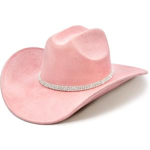 Cowboy Hat for Women and Men with Shapeable Wide Brim - Felt Cattleman Western Hats for Cowboys and Cowgirls (Large-X-Large, Rose Pink)