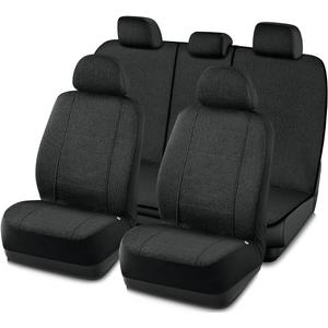 Road Comforts Car Seat Covers Full Set, Front and Split Rear Bench Seat Cover for Car, Universal Cloth Seat Protectors for SUV, Sedan, Van, Automotive Interior Covers Set, Airbag Compatible, Black