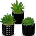 Briful Succulents Plants Artificial in Black Ceramic Pots (Set of 3), Small Fake Plants for Home Office Desk Decor – Modern Mini Potted Succulents for Bathroom, Bedroom, Living Room Table, Shelf