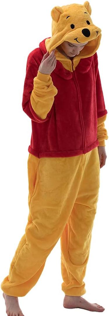 COSUSKET Snug Fit Unisex Adult Onesie Pajamas, Flannel Cosplay Animal One Piece Halloween Costume Sleepwear Homewear (Red/Yellow, XL)