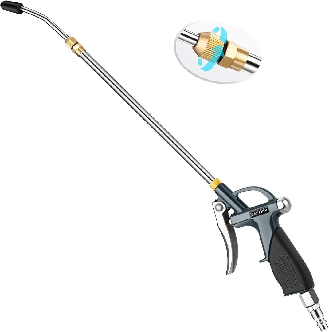 JASTIND High Pressure Air Blower Gun, 19-28 Inch Extension Long Air Nozzle Blow Gun with Rubber Grip & Quick Plug, Heavy Duty Industrial Air Blow Gun Pneumatic Tool for Air Compressor Attachments (Gray)