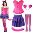 5 Pcs Halloween Cat Costume for Adult Cat Dress up Corset Tops Skirt Tail Ears High Socks Outfits for Women (Medium)