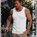Mens Waffle Knit Tank Tops | Sleeveless Shirts, Casual, Henley, Summer, 2026, Beach, Breathable, Muscle Tees, Woukout, Gym (White, L)